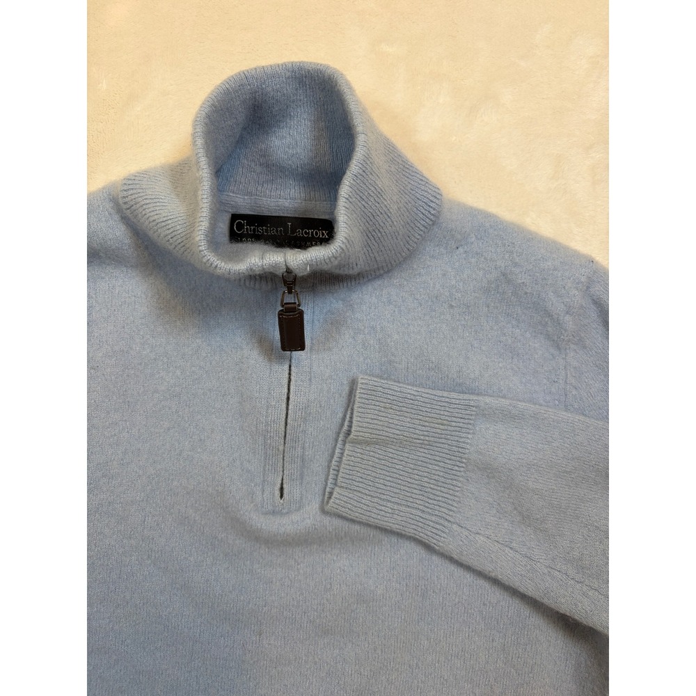 Christian Lacroix Blue 100% Cashmere 1/4 Zip Sweater Mens Small Excellent